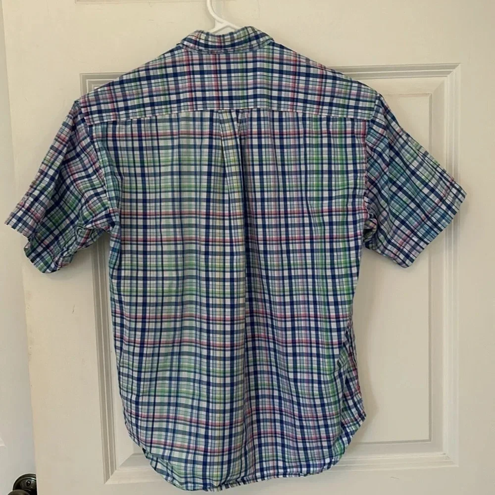 Ralph Lauren blue plaid button-down shirt size medium 10-12 short sleeve